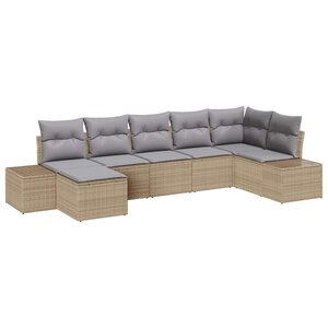 vidaXL Ensemble de canapé de jardin avec coussin 7 Pièces Beige polyrotin