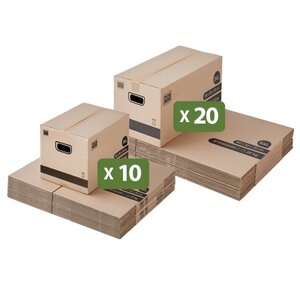 Pack and Move - Lot 30 Cartons Tailles Mixes - 60 x 30 x 30 cm + 40 x 30 x 30 cm - Déménagement - 2 Tailles