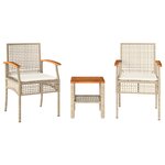 vidaXL Ensemble de bistro 3 Pièces coussins beige résine tressée acacia