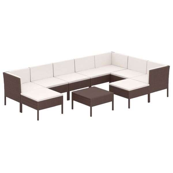vidaXL Salon de jardin 10 Pièces avec coussins Résine tressée Marron