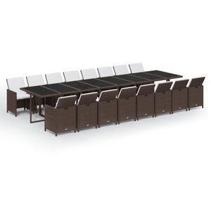 vidaXL Ensemble à dîner de jardin coussins 17Pièces Marron Résine tressée