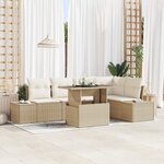 vidaXL Ensemble de Canapés de Jardin 6 Pièces avec Coussins Beige Poly Rattan