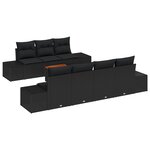 vidaXL Set de Canapé de Jardin 8 Pièces avec Coussins Noir Poly Rotin Acacia