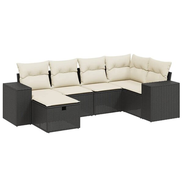 vidaXL Salon de jardin 6 Pièces avec coussins noir résine tressée
