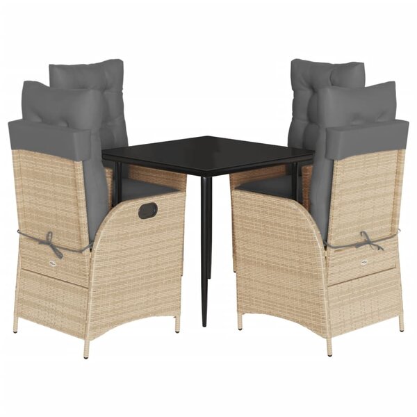 vidaXL Ensemble à manger de jardin avec coussins 5Pièces Beige poly rotin