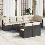 Canapés de Jardin 9 Pièces avec Coussins Rattan Noir Poly Acacia