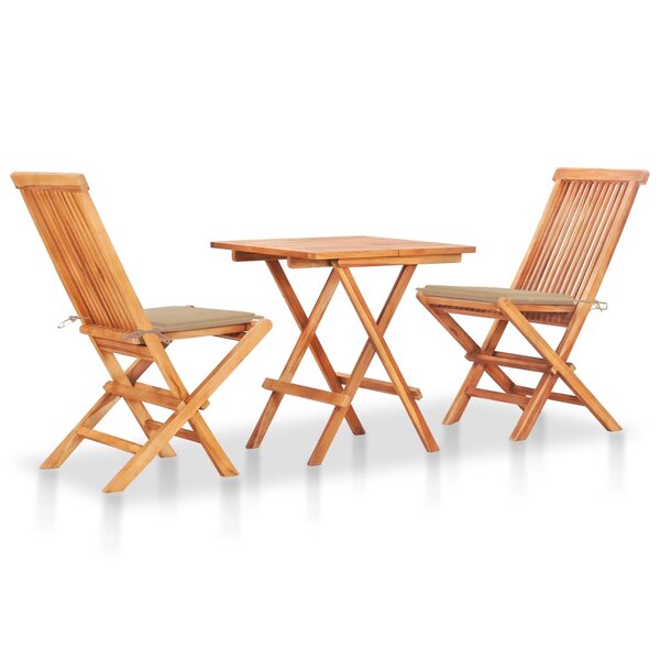 vidaXL Ensemble de bistro 3Pièces avec coussins beige Bois de teck massif