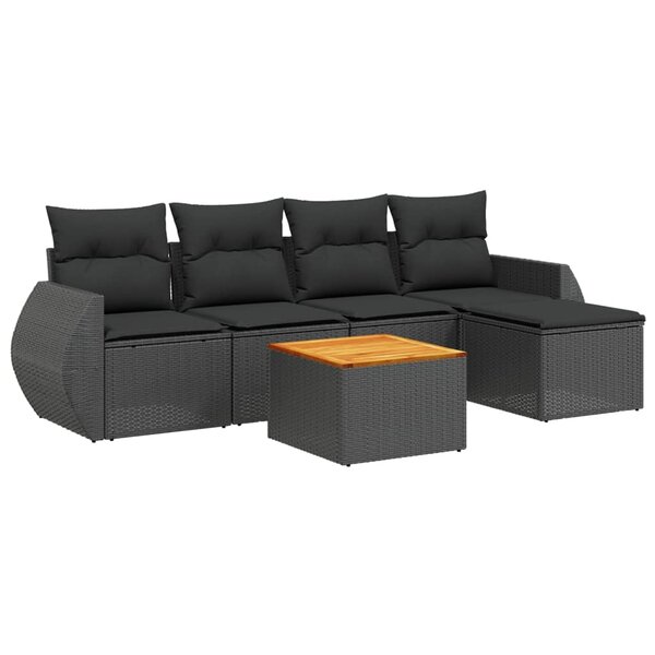 vidaXL Salon de jardin 6 Pièces avec coussins noir résine tressée