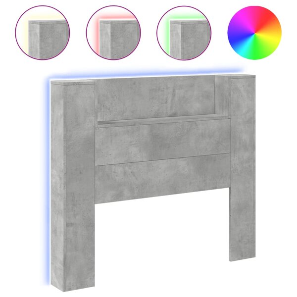 vidaXL Armoire tête de lit avec LED gris béton 120x16 5x103 5 cm
