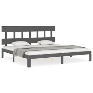vidaXL Cadre de lit avec tête de lit gris 200x200 cm bois massif