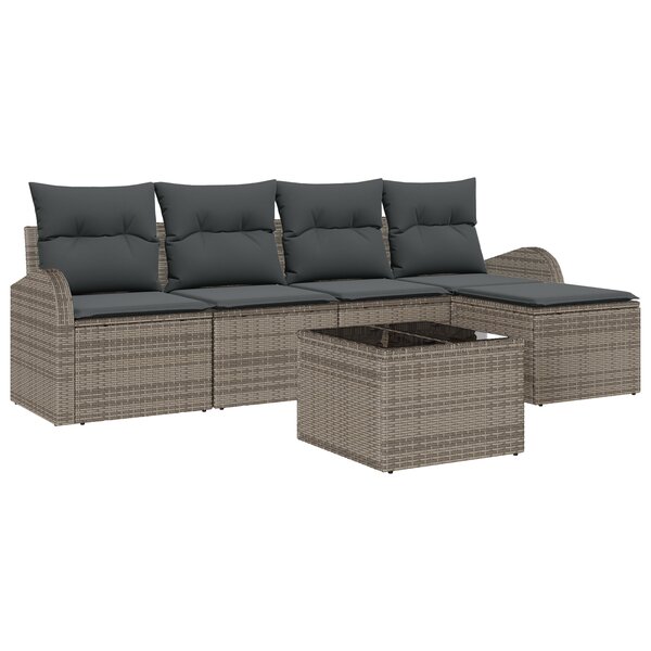 vidaXL Ensemble de Canapé de Jardin de 5 Pièces avec Coussins Noir en Rattan