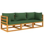 Salon de jardin meuble d'extérieur ensemble de mobilier 3 pièces avec coussins vert bois massif 02_0016016