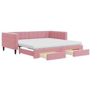 vidaXL Lit de jour avec gigogne et tiroirs rose 100x200 cm velours