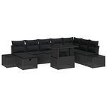 vidaXL Ensemble de canapés de jardin 9 pièces avec coussins Noir Poly Rattan