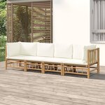 vidaXL Salon de jardin 4 Pièces avec coussins blanc crème bambou