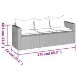 vidaXL Canapé de jardin 3 places avec coussins marron résine tressée
