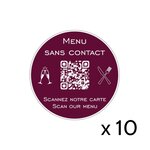 Menu sans contact personnalisé format rond QR Code - Présentation menu hôtel restaurant sans contact - Couleur bordeaux