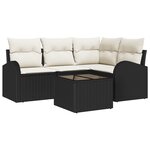 Canapé de Jardin 4 Pièces avec Coussins en Rattan Poly Brun