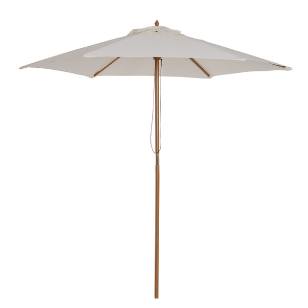 Parasol droit rond grande taille de jardin diamètre 2,5 m hauteur 2,25 m bois de bambou crème