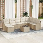 vidaXL Ensemble de canapé de jardin 9 pièces avec coussins beige en poly rattan