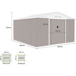 Abri de jardin en métal 12 99 m² - 340 x 382 x 210 cm - Kit d'ancrage inclus - Taupe