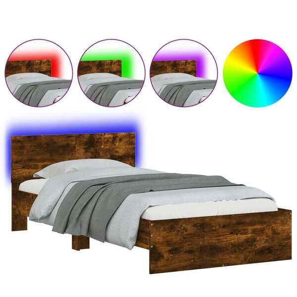 vidaXL Cadre de lit tête de lit et lumières LED chêne fumé 100x200 cm