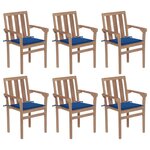 vidaXL Chaises de jardin empilables avec coussins lot de 6 Teck solide