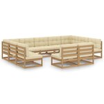 vidaXL Salon de jardin 11 Pièces avec coussins Marron miel Bois de pin