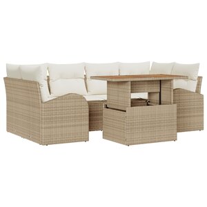 Ensemble de canapé de jardin de 7 pièces avec coussins Beige Poly Rotin