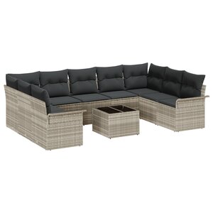 Ensemble de 10 pièces de canapé de jardin avec coussins en rotin poly gris