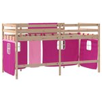 vidaXL Lit mezzanine enfants et rideaux rose 80x200cm bois pin massif