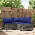 vidaXL Salon de jardin 3 Pièces avec coussins Gris Résine tressée