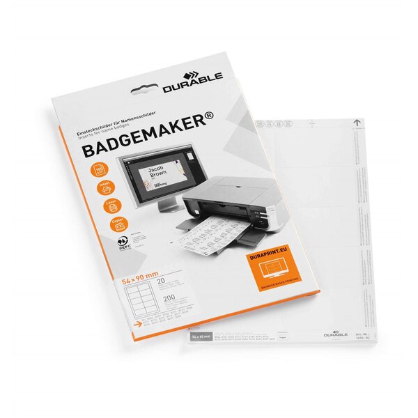 Etui 20 Planches d'impression pour 200 Badges 90 x 54 mm DURABLE