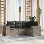 vidaXL Salon de jardin 4 Pièces avec coussins gris clair résine tressée