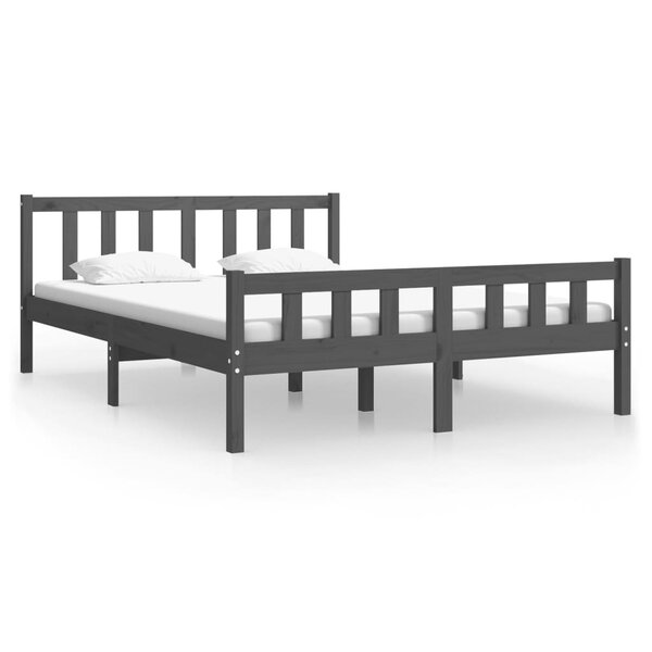 vidaXL Cadre de lit Gris Bois massif 140x190 cm