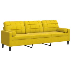 vidaXL Canapé 3 places avec oreillers décoratifs jaune 210 cm velours