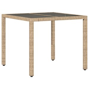 vidaXL Table de jardin dessus en verre beige 90x90x75cm résine tressée