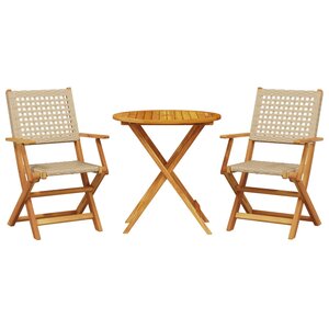 vidaXL Ensemble de bistro 3 Pièces beige résine tressée et bois massif