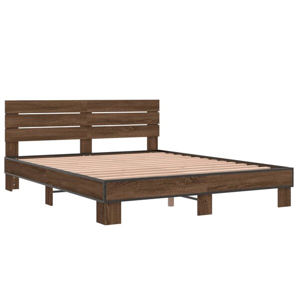 vidaXL Cadre de lit chêne marron 160x200 cm bois d'ingénierie et métal