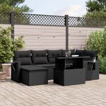 vidaXL Salon de jardin 7 Pièces avec coussins noir résine tressée
