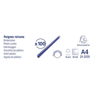 Boite 100 Reliures Spirales Plastique 16mm - Noir - Exacompta