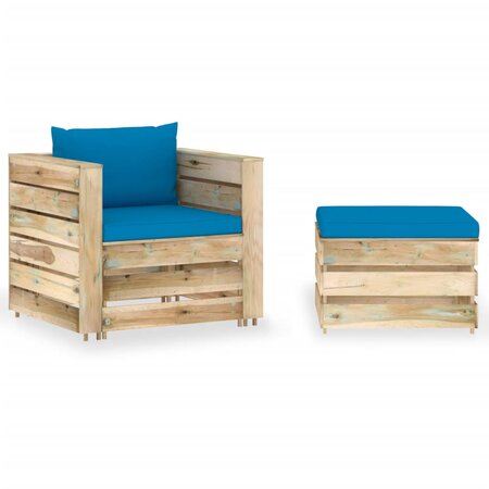 vidaXL Salon de jardin 2 Pièces avec coussins Bois imprégné de vert