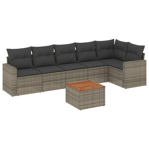 vidaXL Salon de jardin avec coussins 7 Pièces gris résine tressée