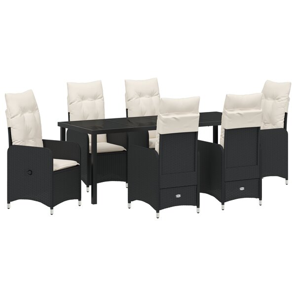 vidaXL Ensemble de Salle à Manger de Jardin 7 pièces avec Coussins en Rattan Synthétique Noir