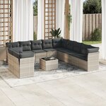 vidaXL Salon de jardin avec coussins 12 Pièces gris clair résine tressée