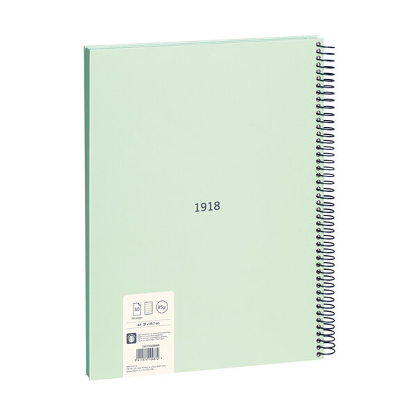 Cahier à spirale  papier ligné  80 feuilles A4  série 1918  vert