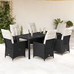 vidaXL Ensemble à manger de jardin coussins 7Pièces Noir Résine tressée