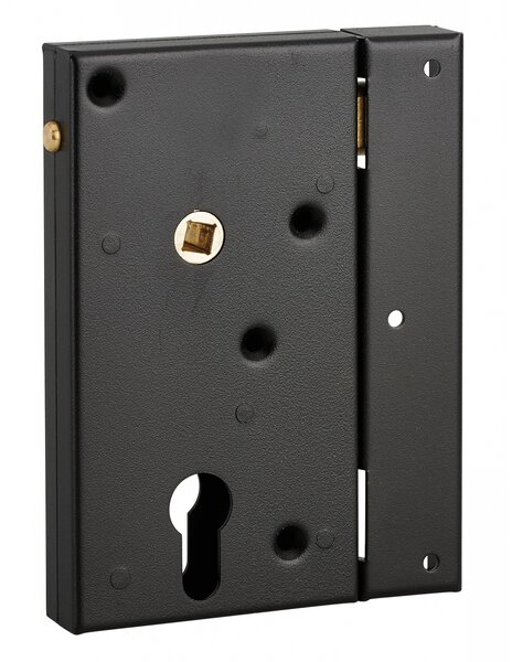 THIRARD - Boitier de serrure en applique double entrée à fouillot pour portail bois  réversible  axe 45mm  80x150mm  noir