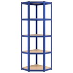 vidaXL Étagère d'angle à 5 niveaux Bleu Acier et bois d'ingénierie