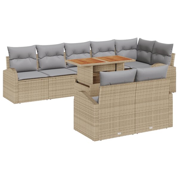 vidaXL Ensemble de Salle à Manger de Jardin 9 Pièces avec Coussins Beige Poly Rattan Acacia